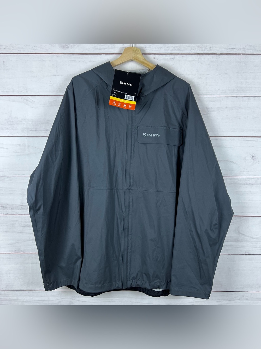 Simms Waypoints Jacket Mens XXL Gray Waterproof Packable Rain Shell NEW